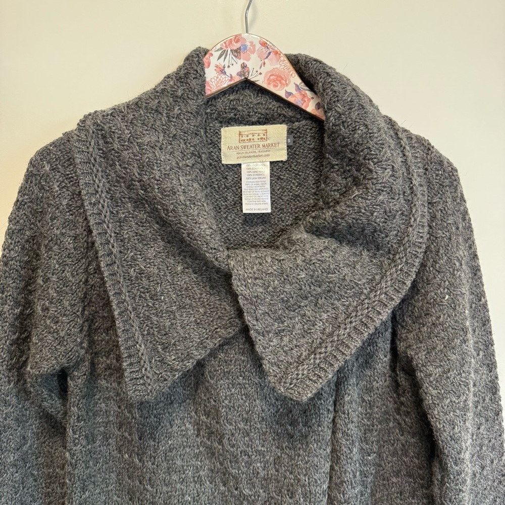 ARAN Sweater Market Ireland Wool Wrap Coat Textured Women’s Small Gray Graphite - Picture 3 of 10